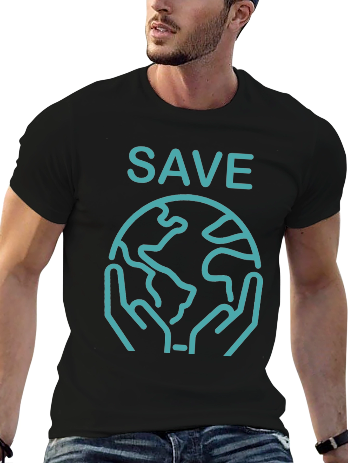 Save Earth Graphic Tee - Black Crew Neck T-Shirt