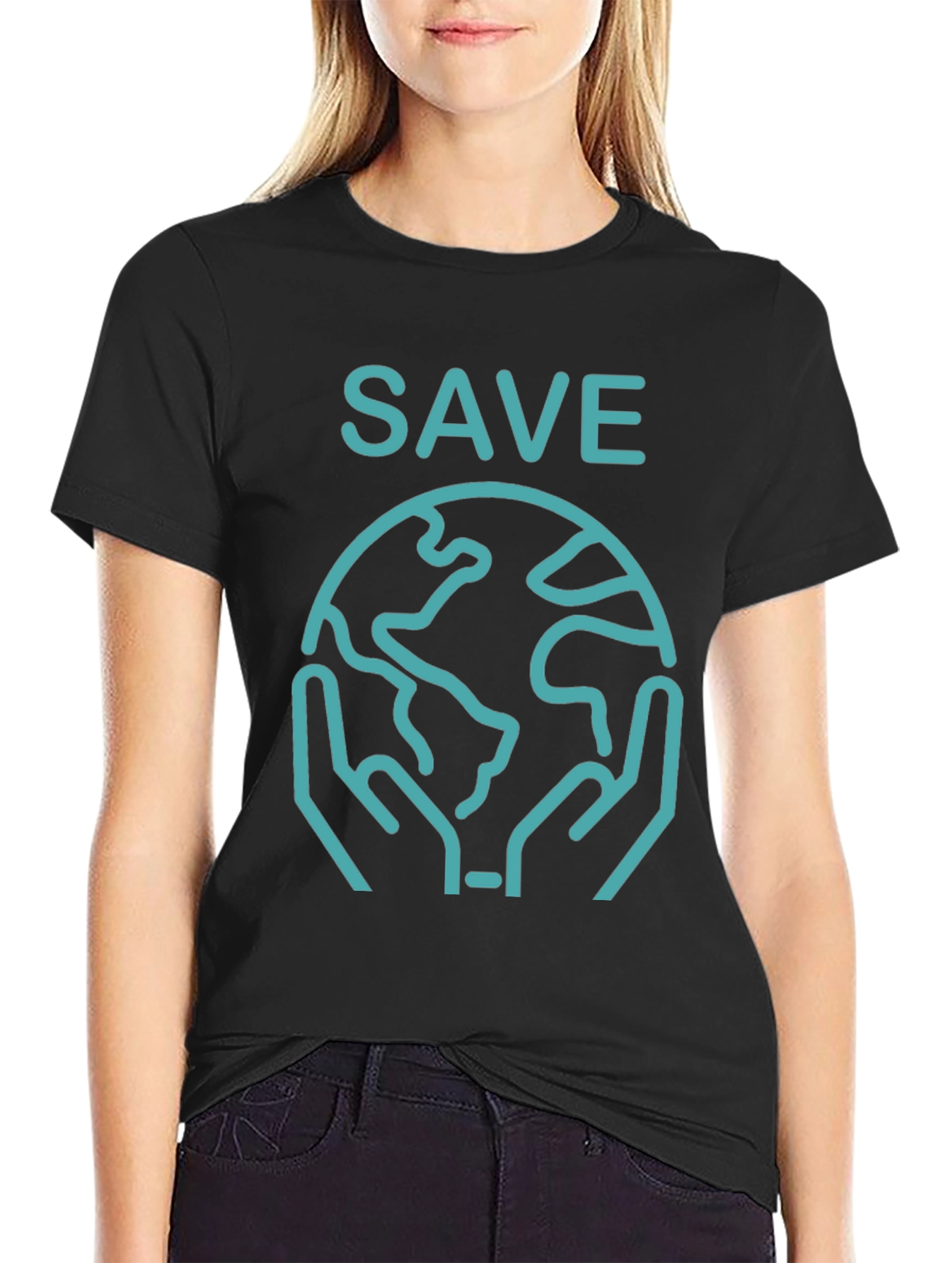 Save Earth Graphic Tee - Black Crew Neck T-Shirt
