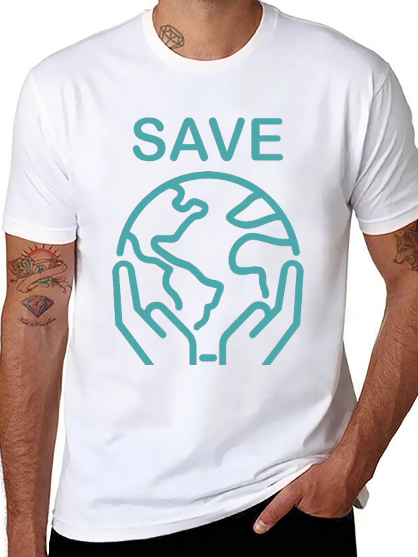 Save Earth Graphic Tee - Black Crew Neck T-Shirt