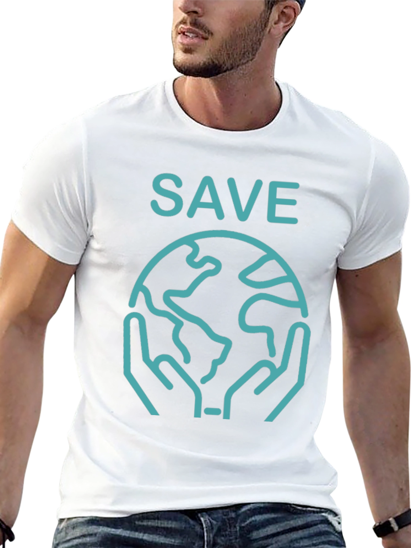 Save Earth Graphic Tee - Black Crew Neck T-Shirt
