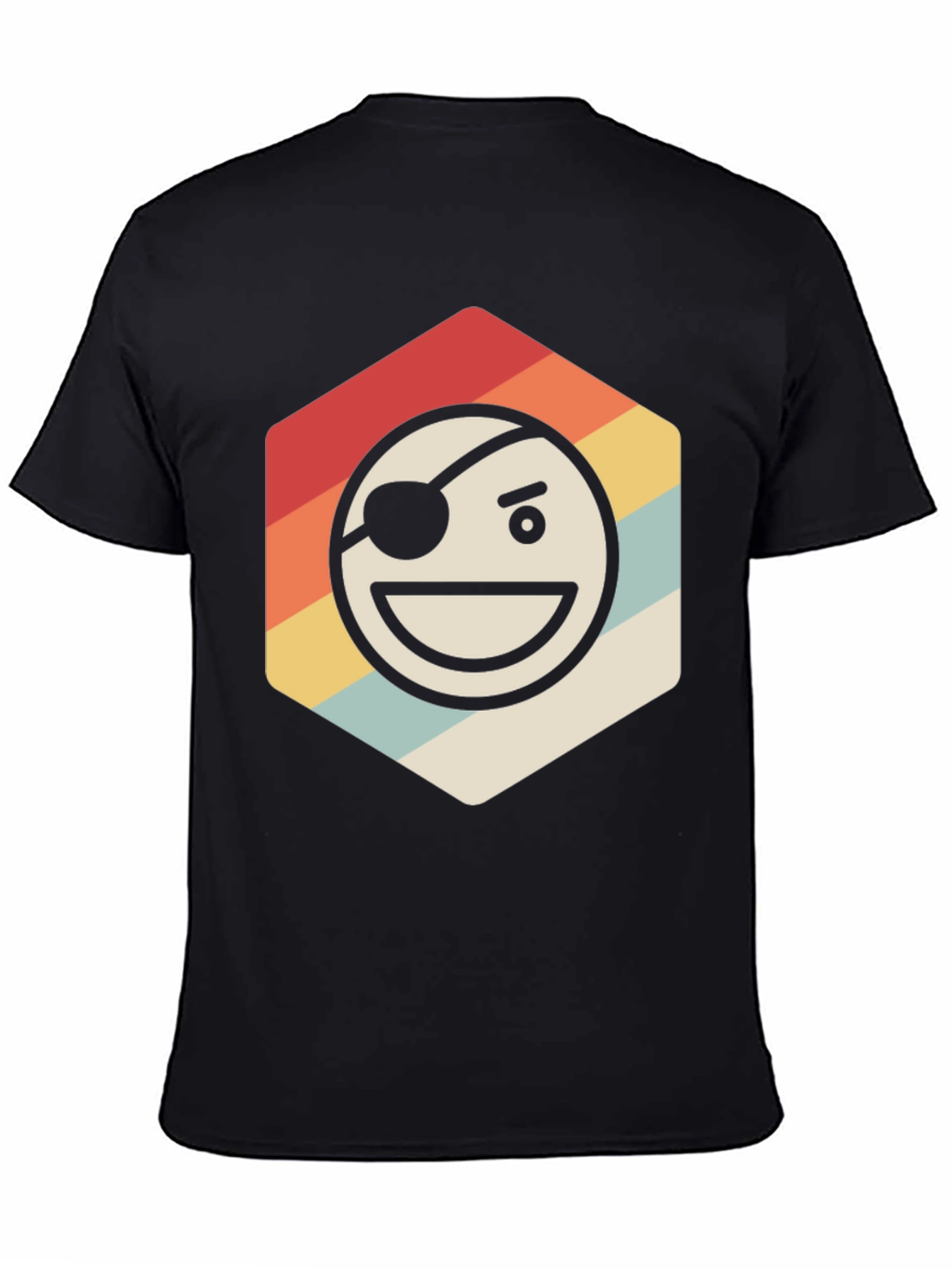 Pirate Emoji Retro Graphic T-Shirt - Black