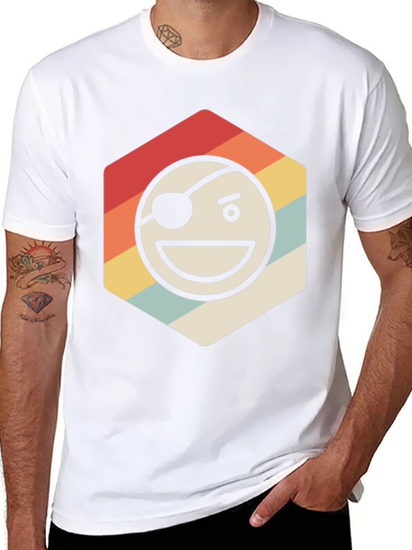Pirate Emoji Retro Graphic T-Shirt - Black