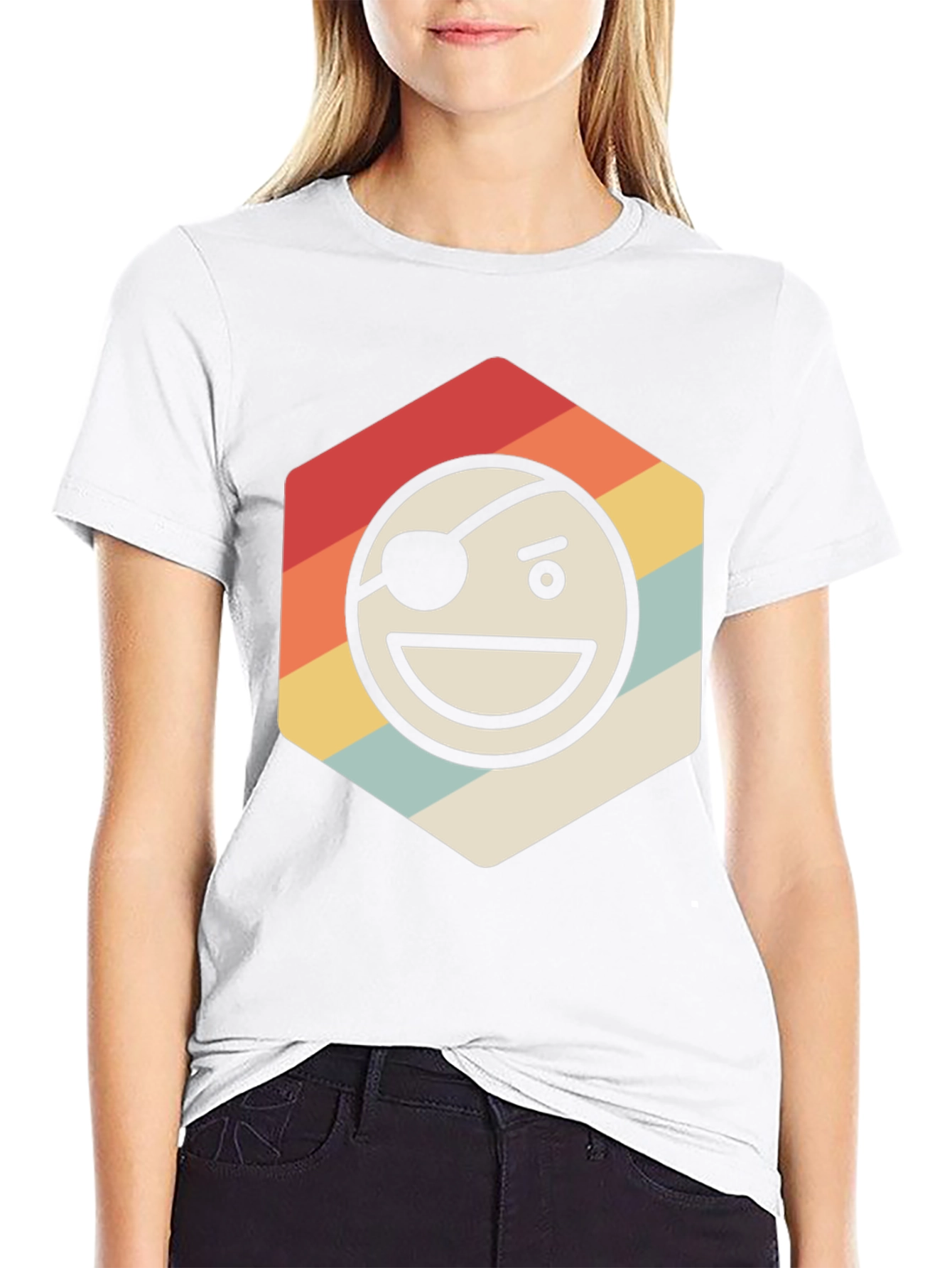 Pirate Emoji Retro Graphic T-Shirt - Black