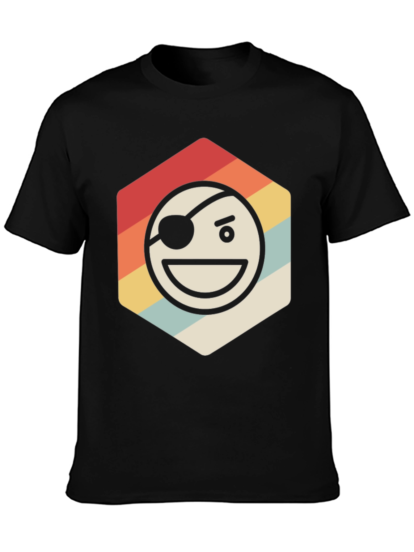 Pirate Emoji Retro Graphic T-Shirt - Black