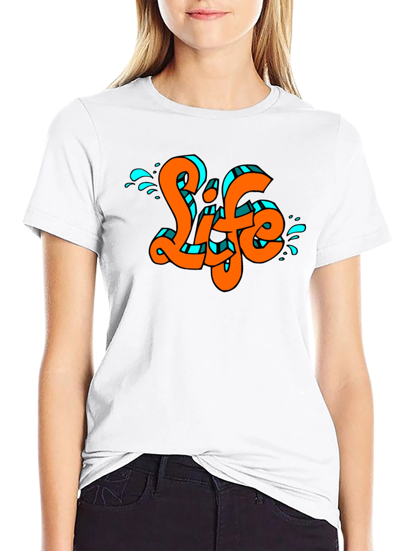 Life Graffiti Style Graphic Print Black T-Shirt