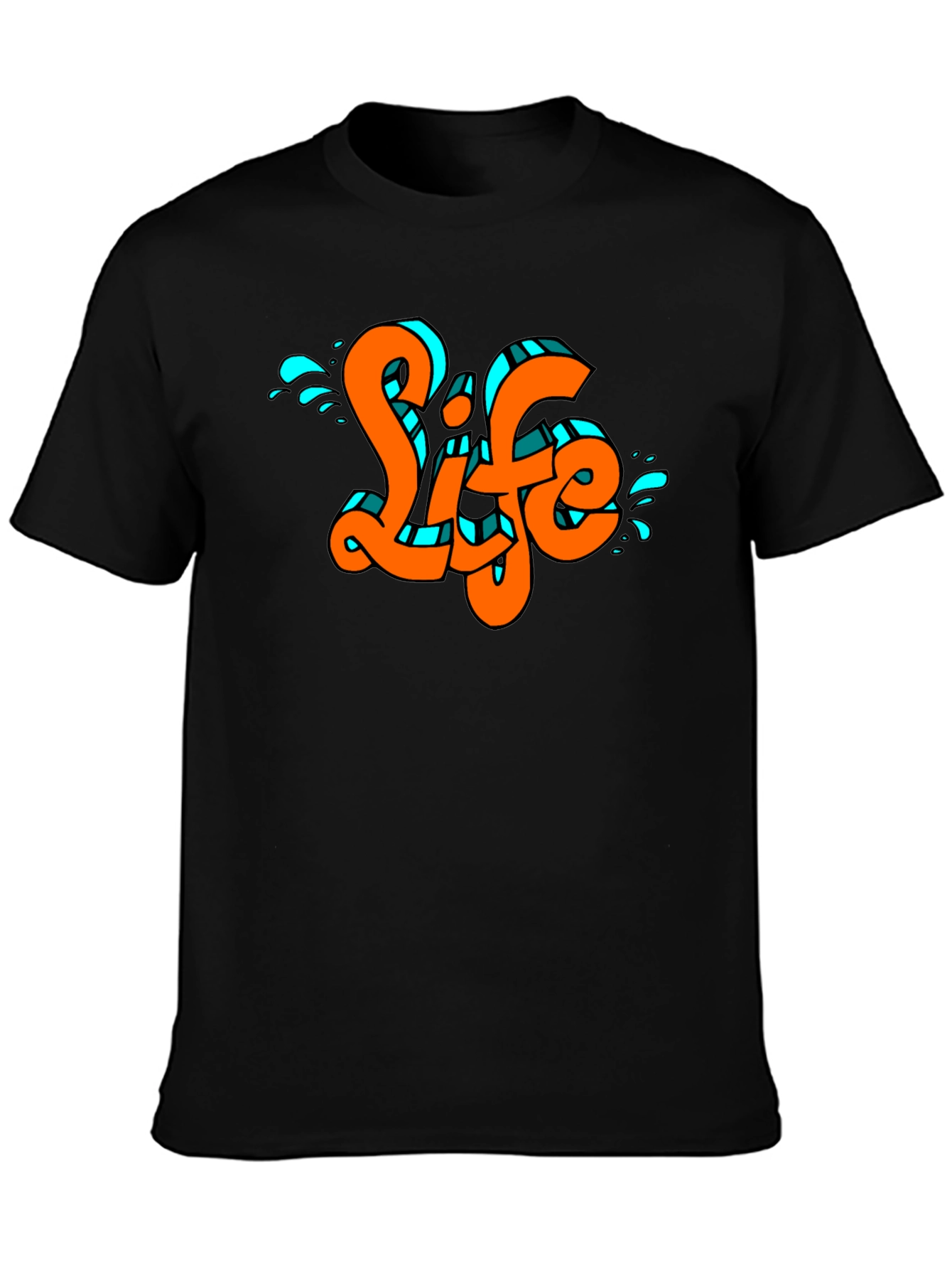 Life Graffiti Style Graphic Print Black T-Shirt
