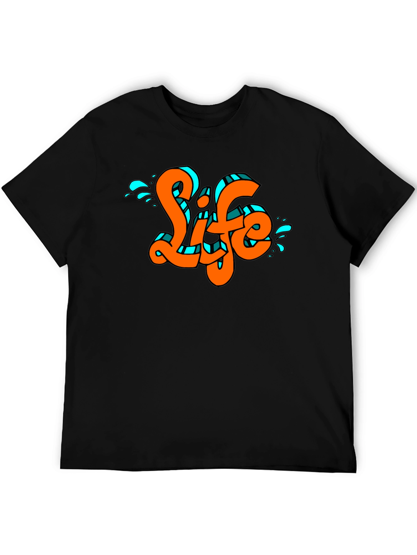 Life Graffiti Style Graphic Print Black T-Shirt