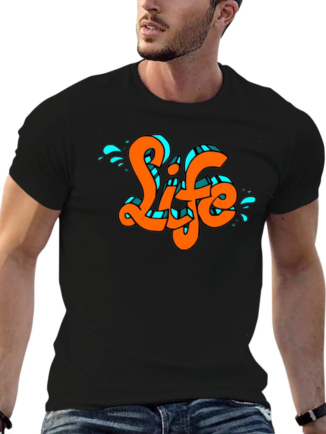 Life Graffiti Style Graphic Print Black T-Shirt