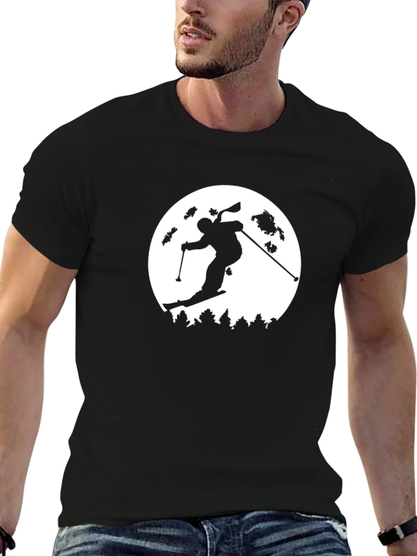 Skiing Silhouette Graphic T-Shirt - Black