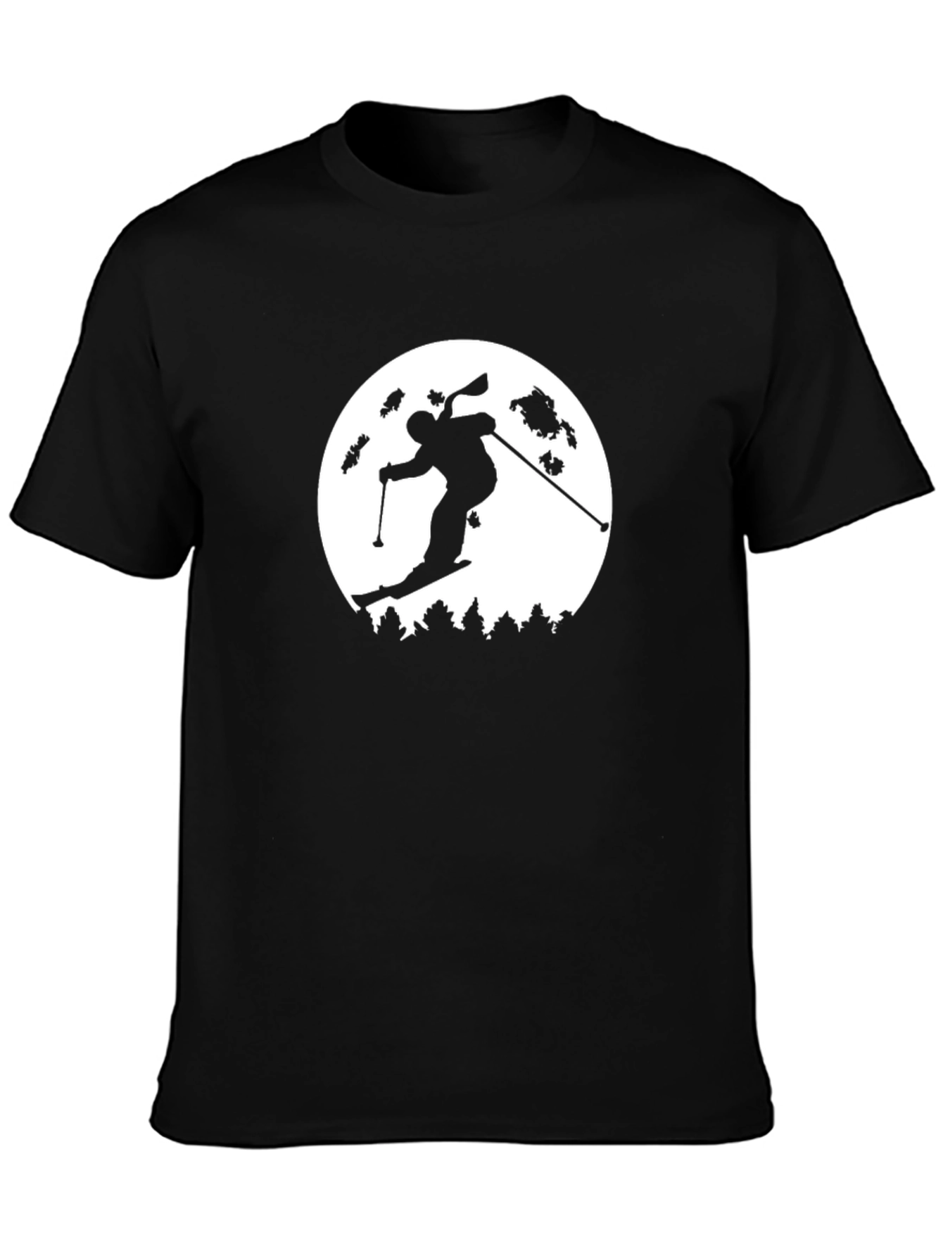 Skiing Silhouette Graphic T-Shirt - Black