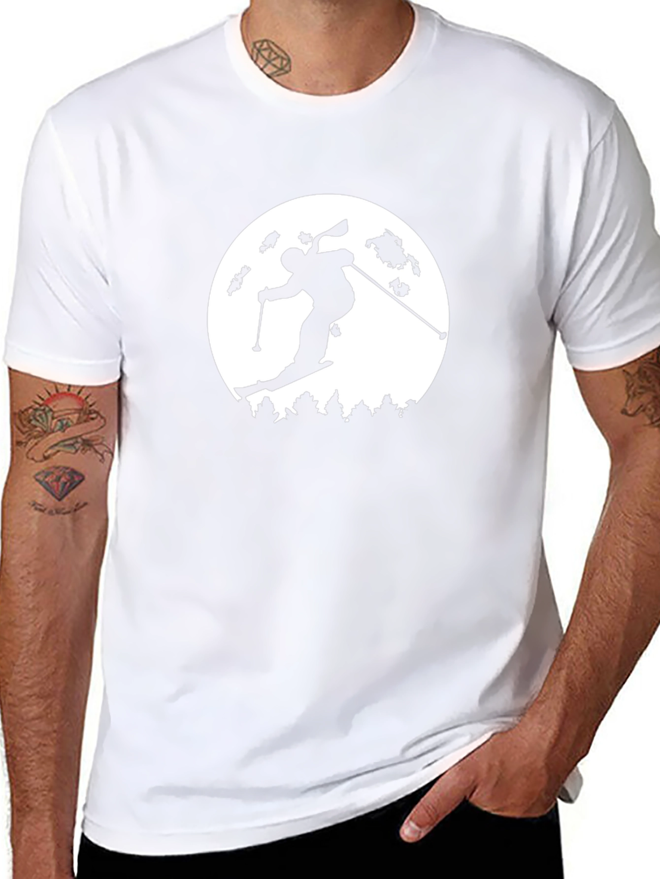 Skiing Silhouette Graphic T-Shirt - Black