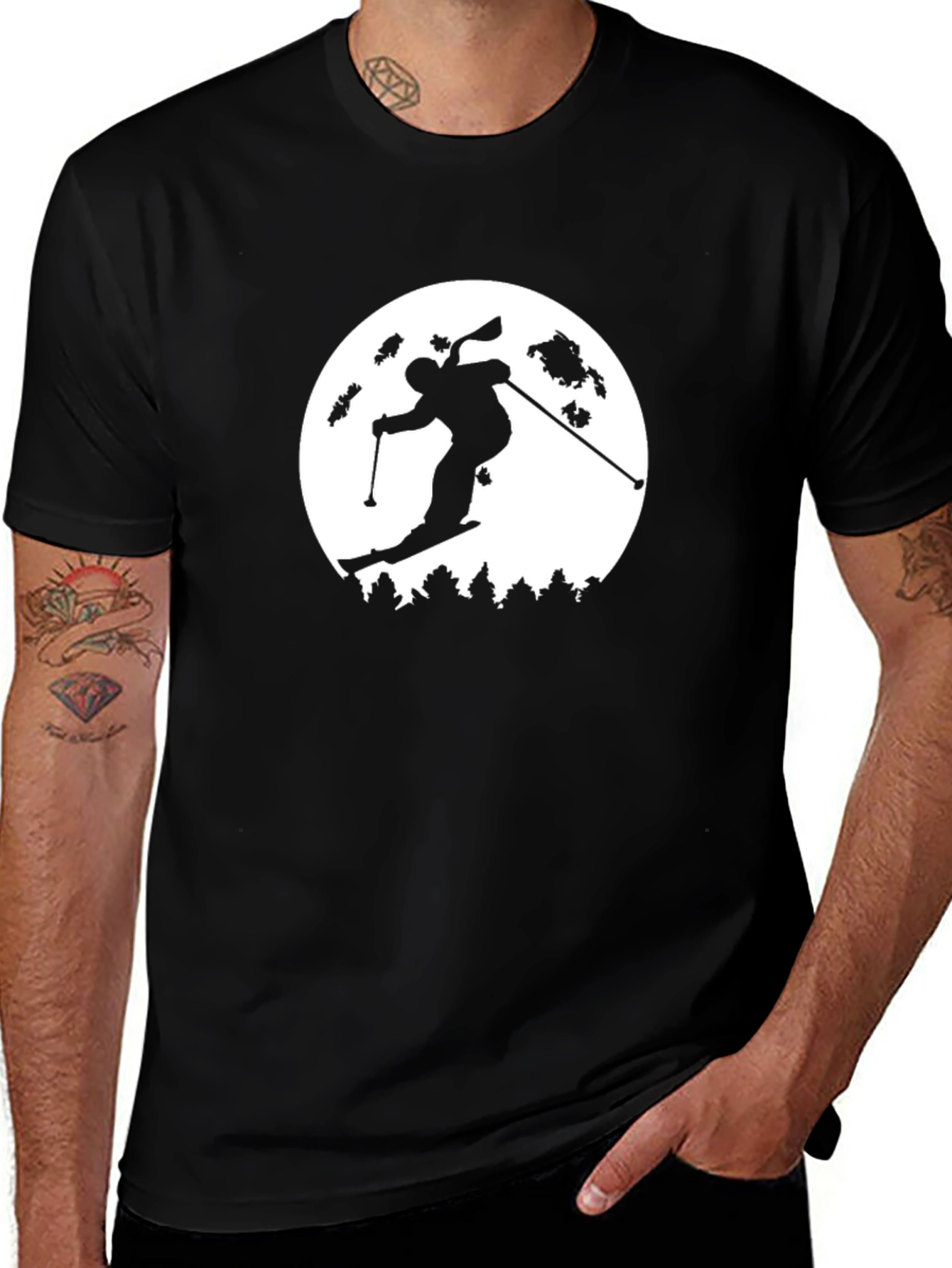 Skiing Silhouette Graphic T-Shirt - Black