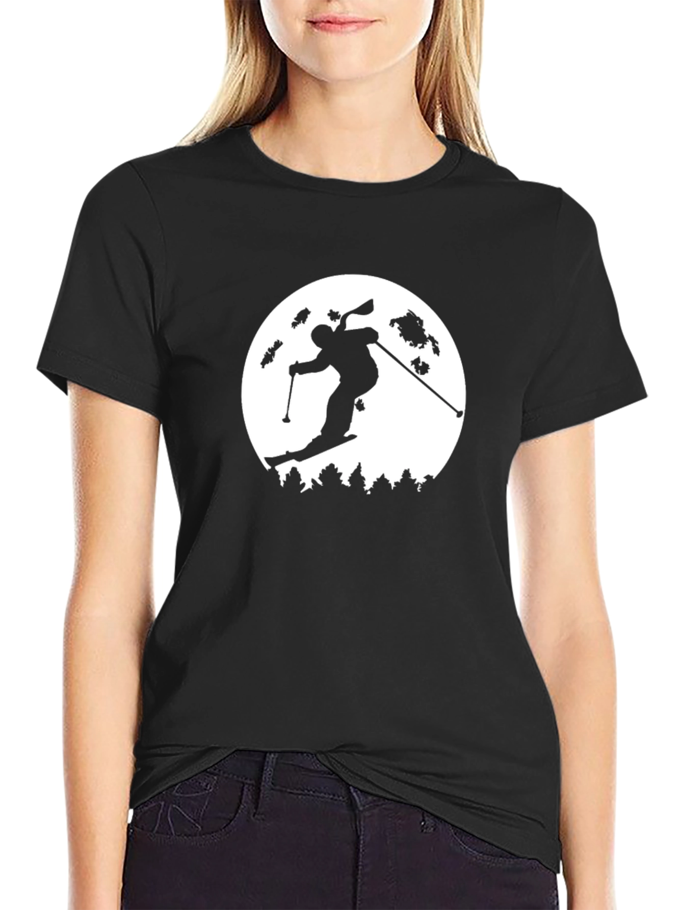 Skiing Silhouette Graphic T-Shirt - Black