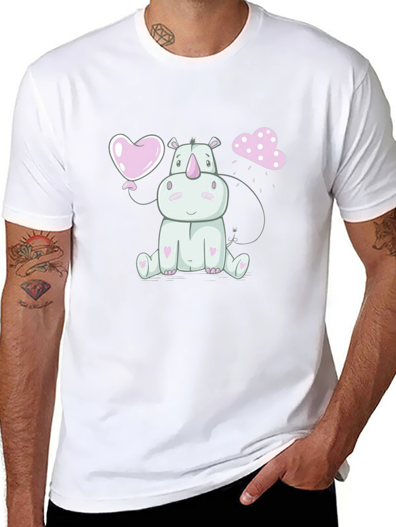 Cute Rhino Heart Balloon Graphic Tee