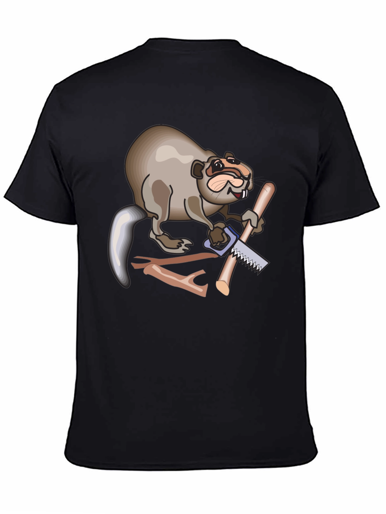 Funny Beaver Sawing Wood Mens Black T-Shirt