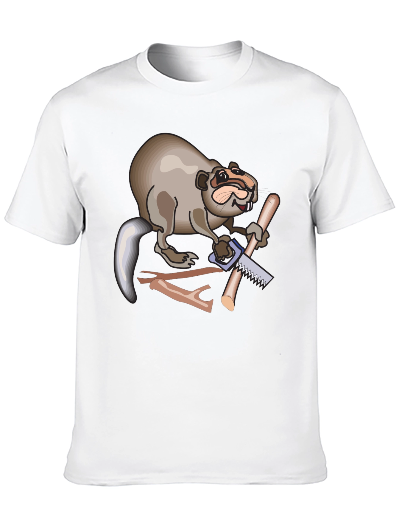 Funny Beaver Sawing Wood Mens Black T-Shirt