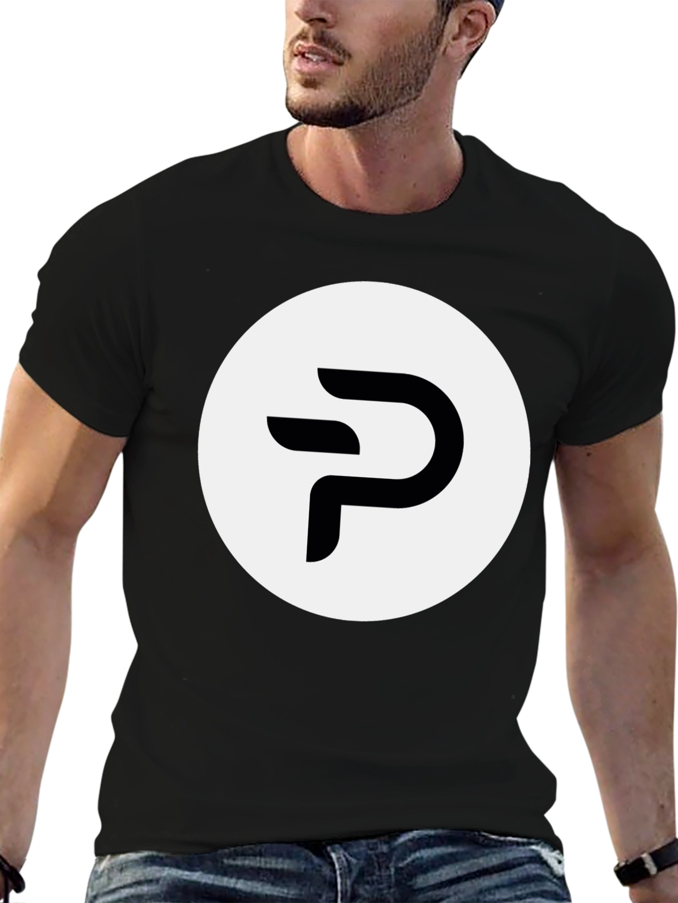 Modern Black Tee with Abstract P Logo