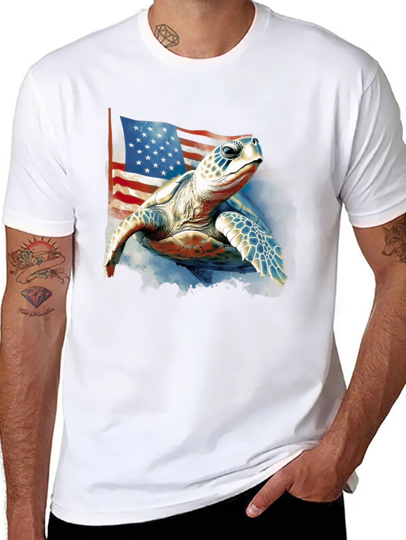 Patriotic Turtle USA Flag Graphic T-Shirt