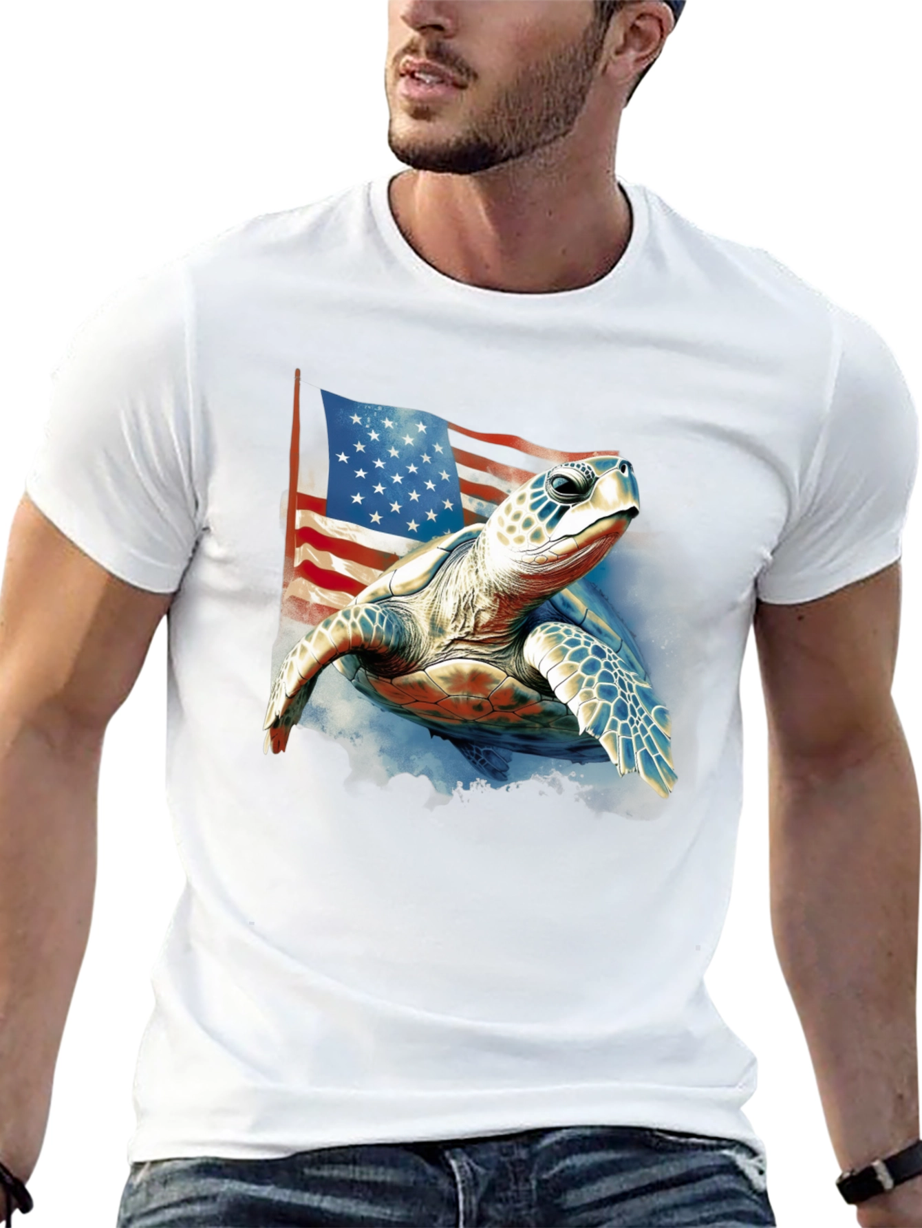Patriotic Turtle USA Flag Graphic T-Shirt