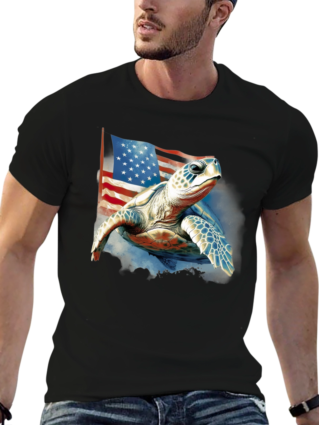Patriotic Turtle USA Flag Graphic T-Shirt