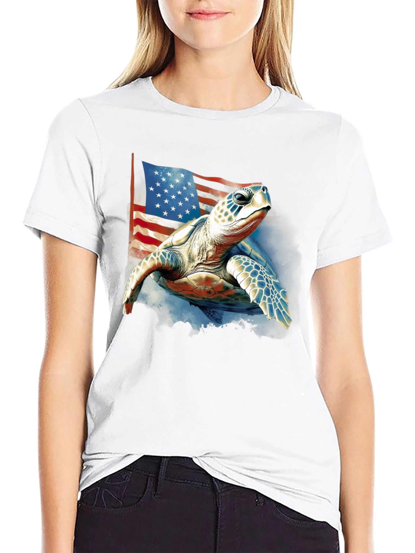 Patriotic Turtle USA Flag Graphic T-Shirt