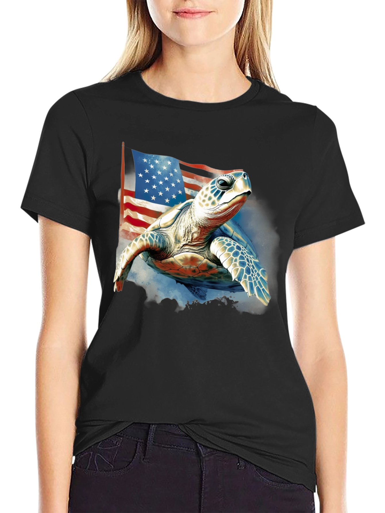 Patriotic Turtle USA Flag Graphic T-Shirt