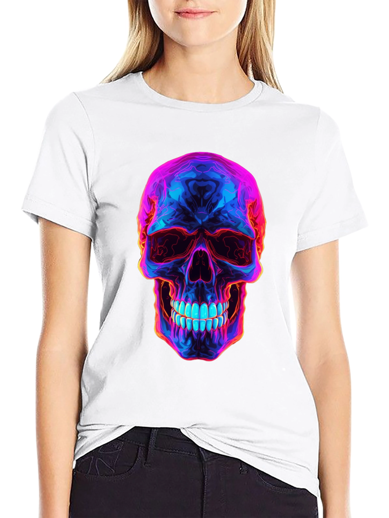 Neon Skull Graphic T-Shirt - Dark Style