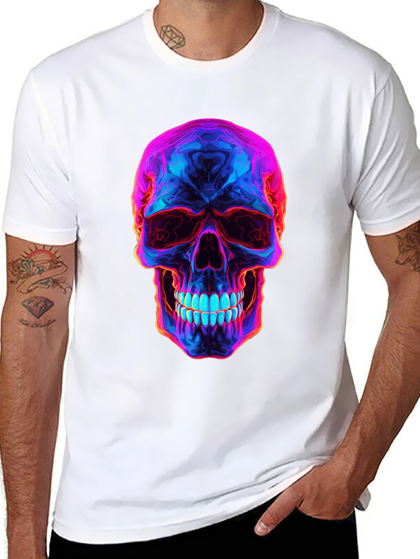 Neon Skull Graphic T-Shirt - Dark Style