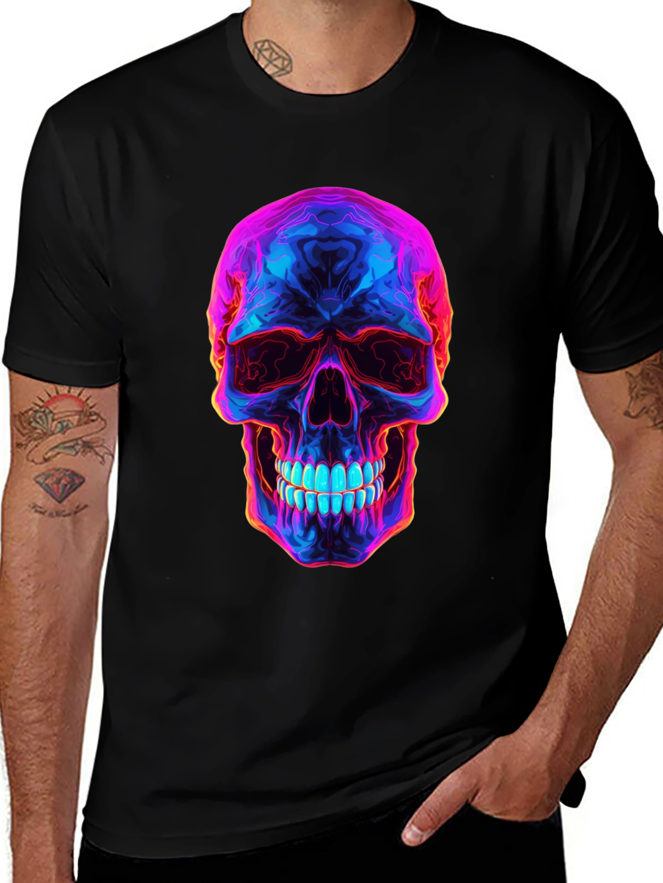 Neon Skull Graphic T-Shirt - Dark Style