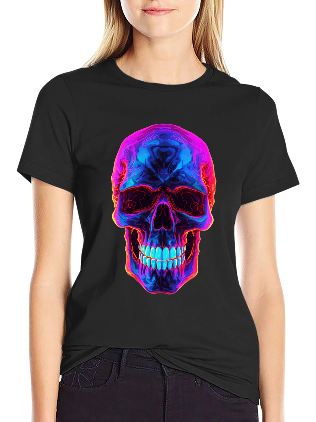 Neon Skull Graphic T-Shirt - Dark Style