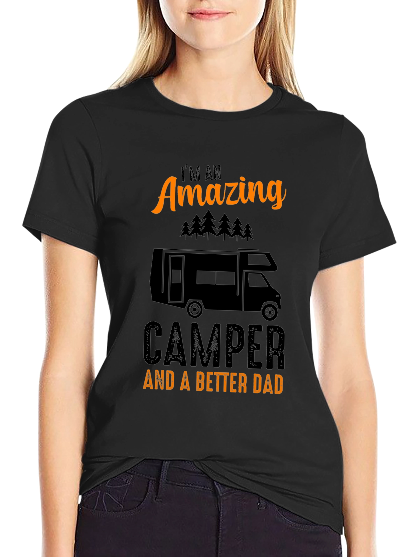 Amazing Camper Dad Graphic Tee - Black Cotton T-Shirt
