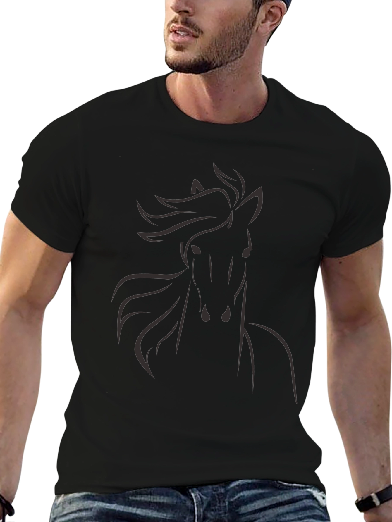 Mens Black Horse Graphic T-Shirt