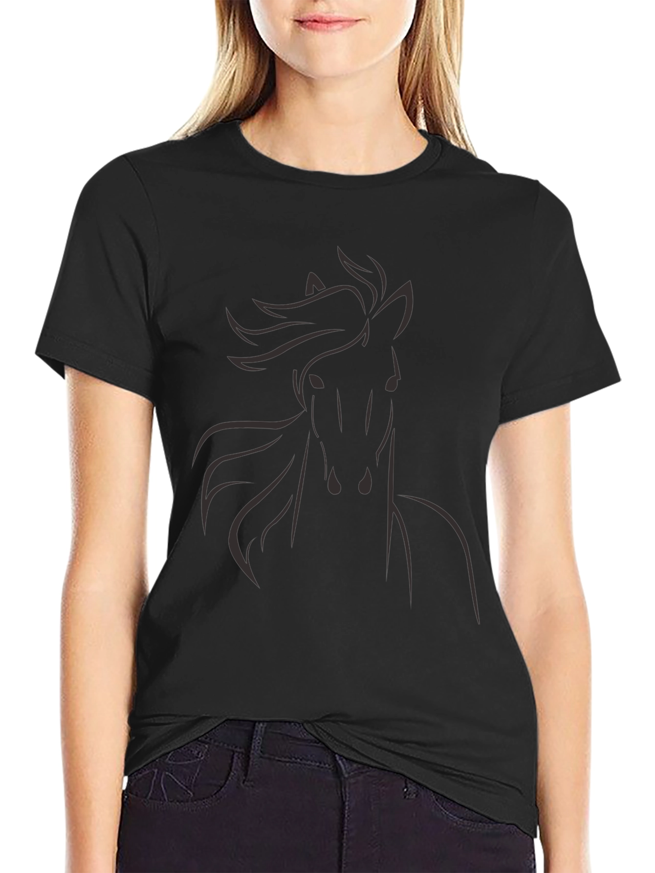 Mens Black Horse Graphic T-Shirt