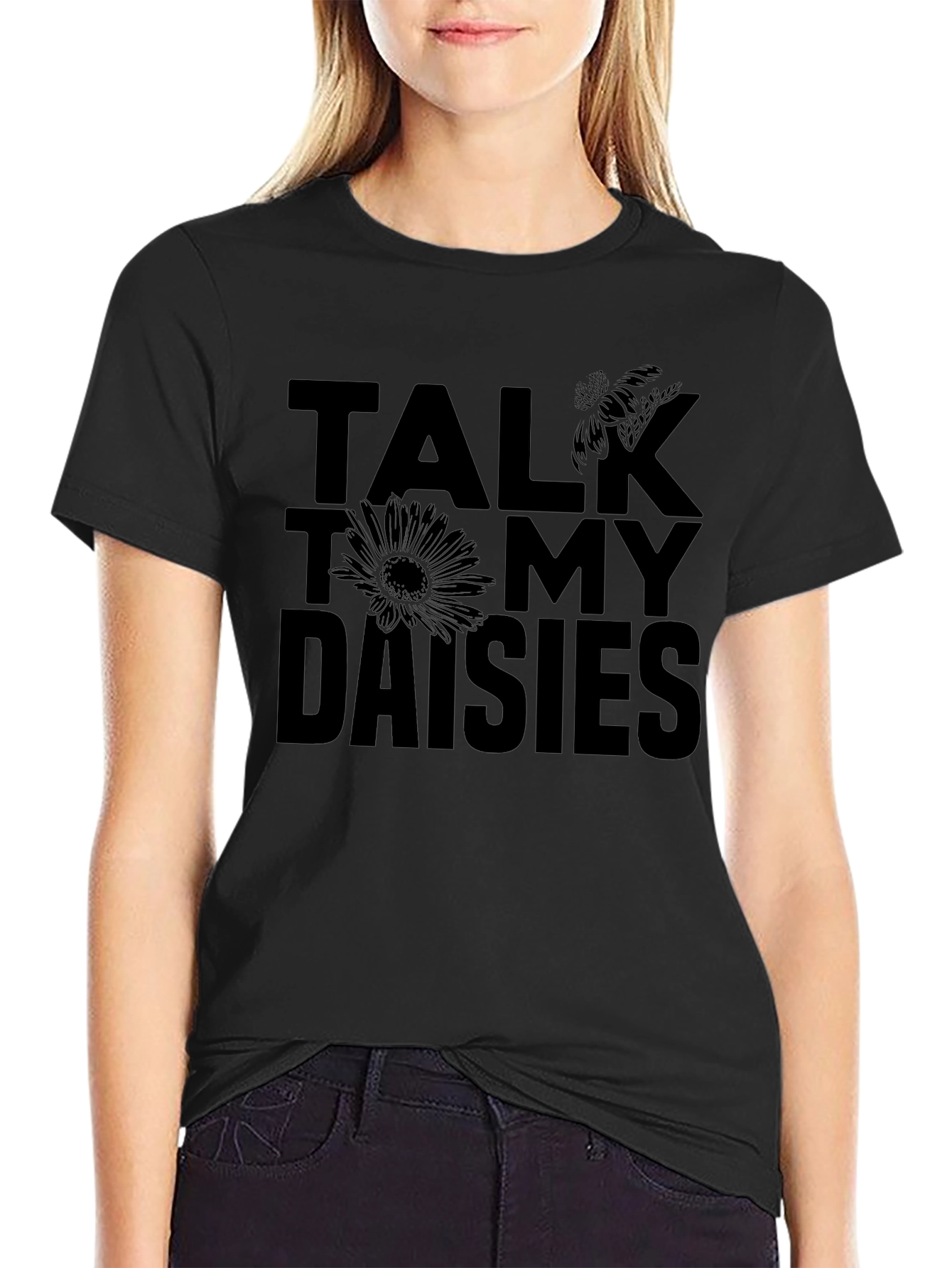 Talk To My Daisies Black Graphic Tee