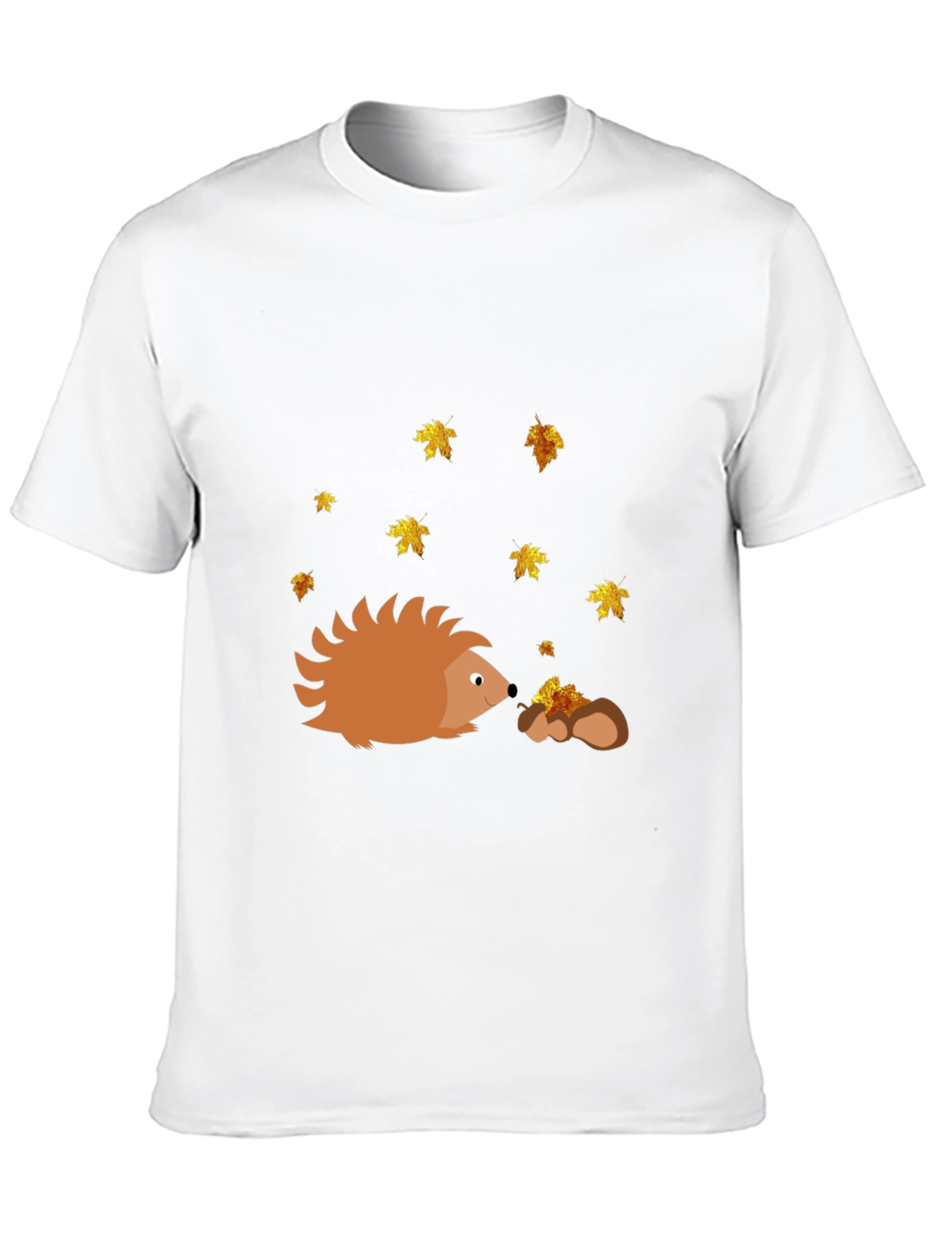 Hedgehog & Fall Leaves Black T-Shirt