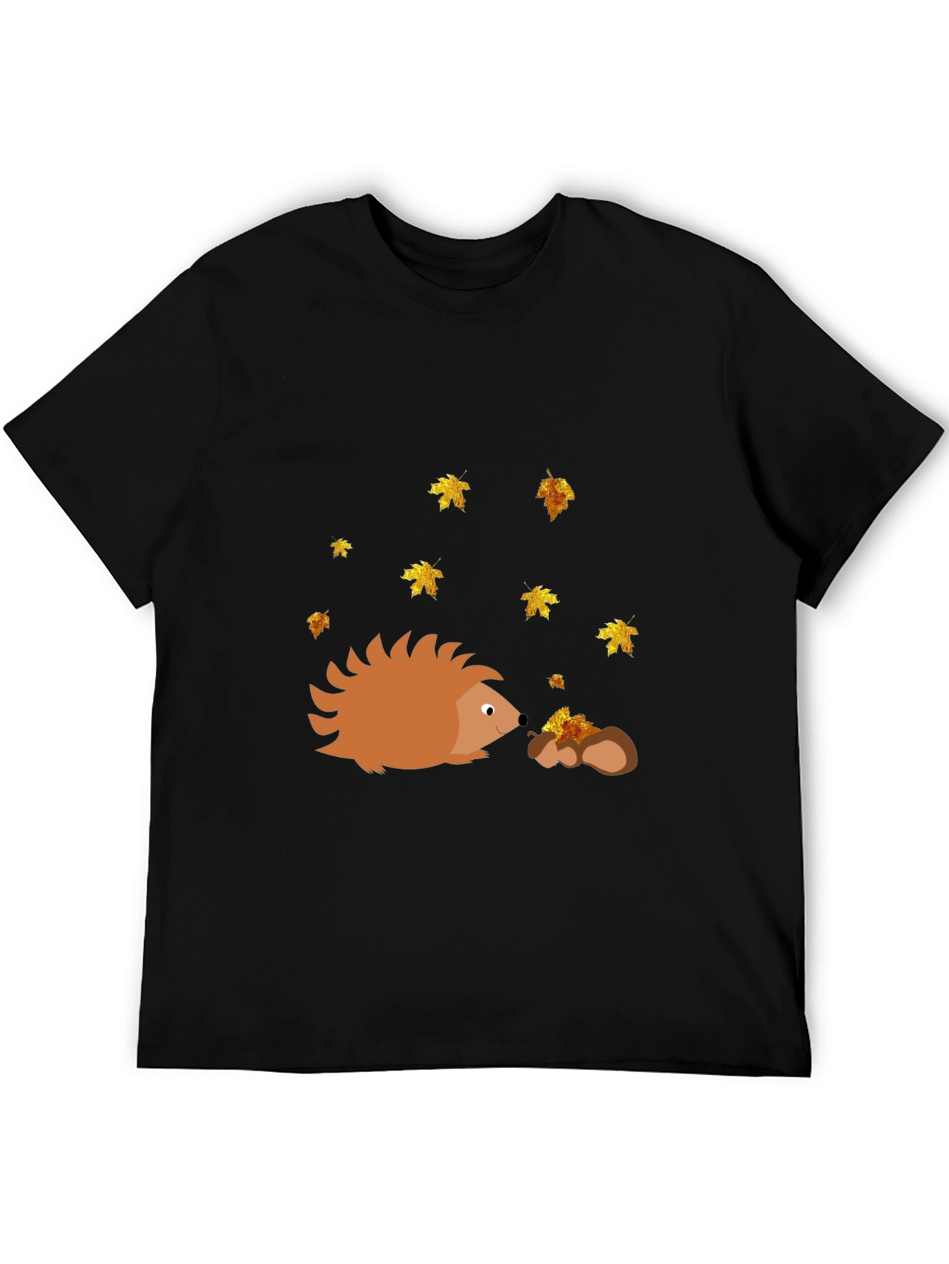Hedgehog & Fall Leaves Black T-Shirt