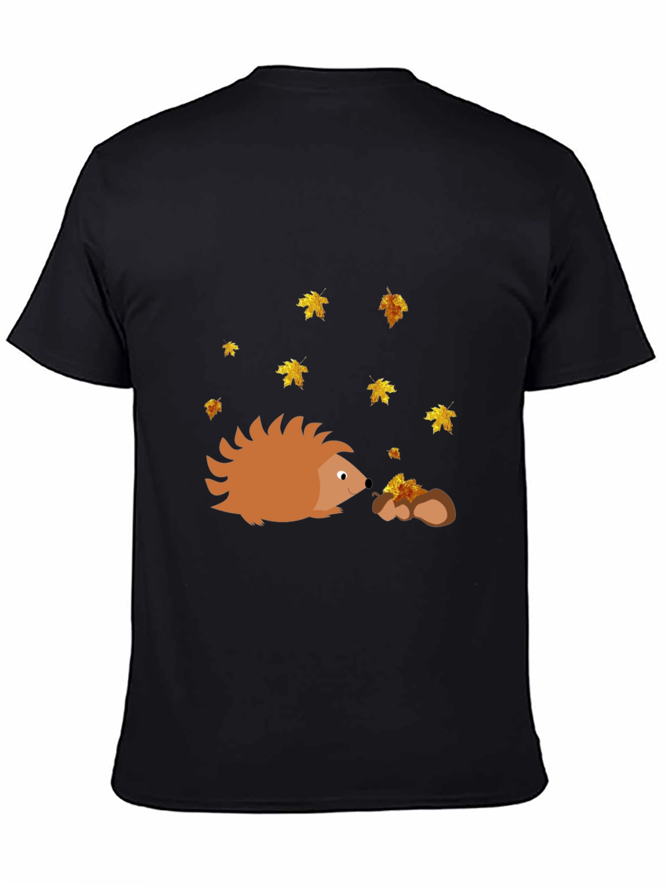 Hedgehog & Fall Leaves Black T-Shirt