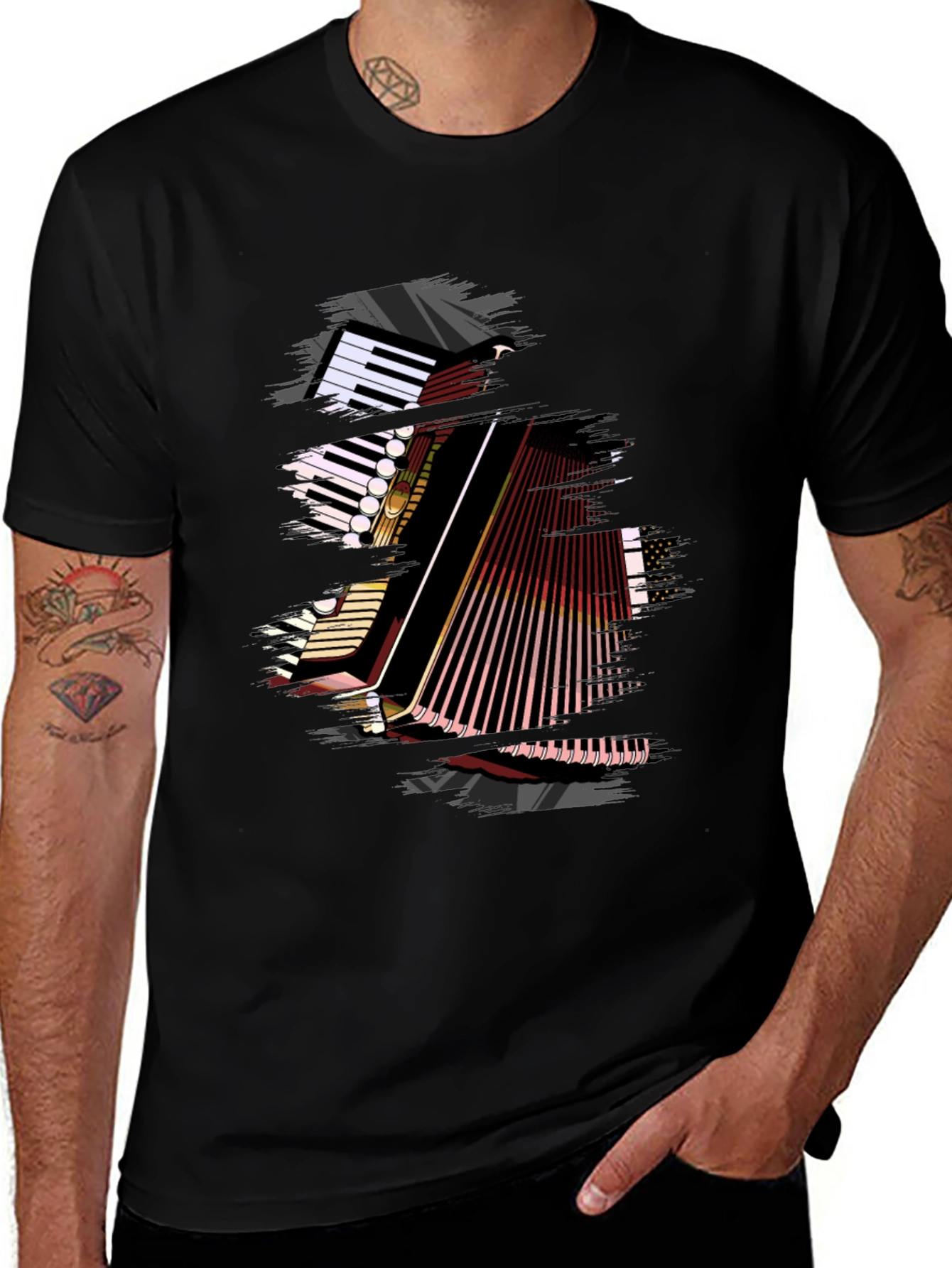 Accordion Graphic Print Black T-Shirt