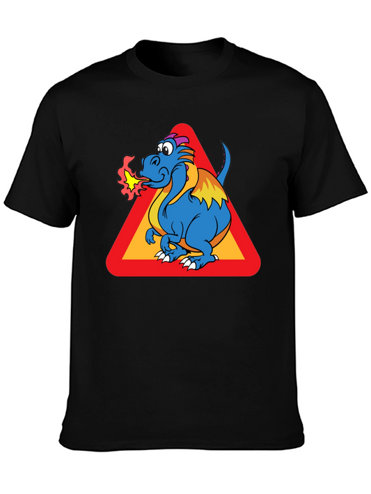 Dragon Warning Sign Black T-Shirt
