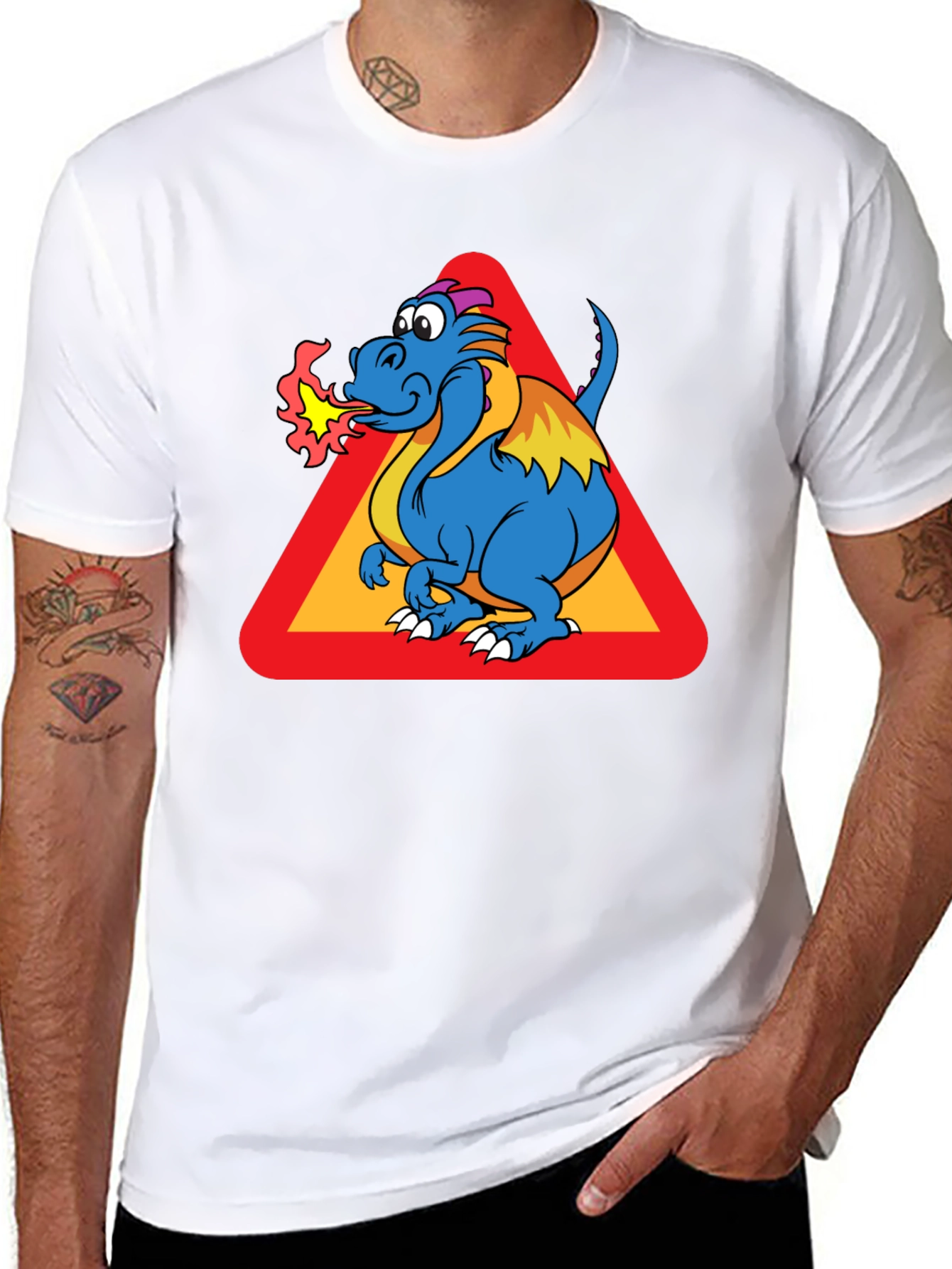 Dragon Warning Sign Black T-Shirt