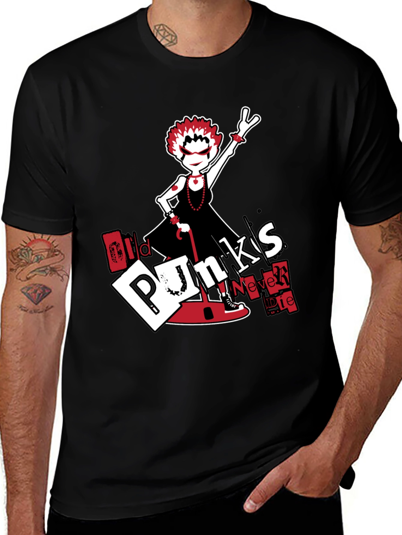 Old Punks Never Die Black Graphic Tee