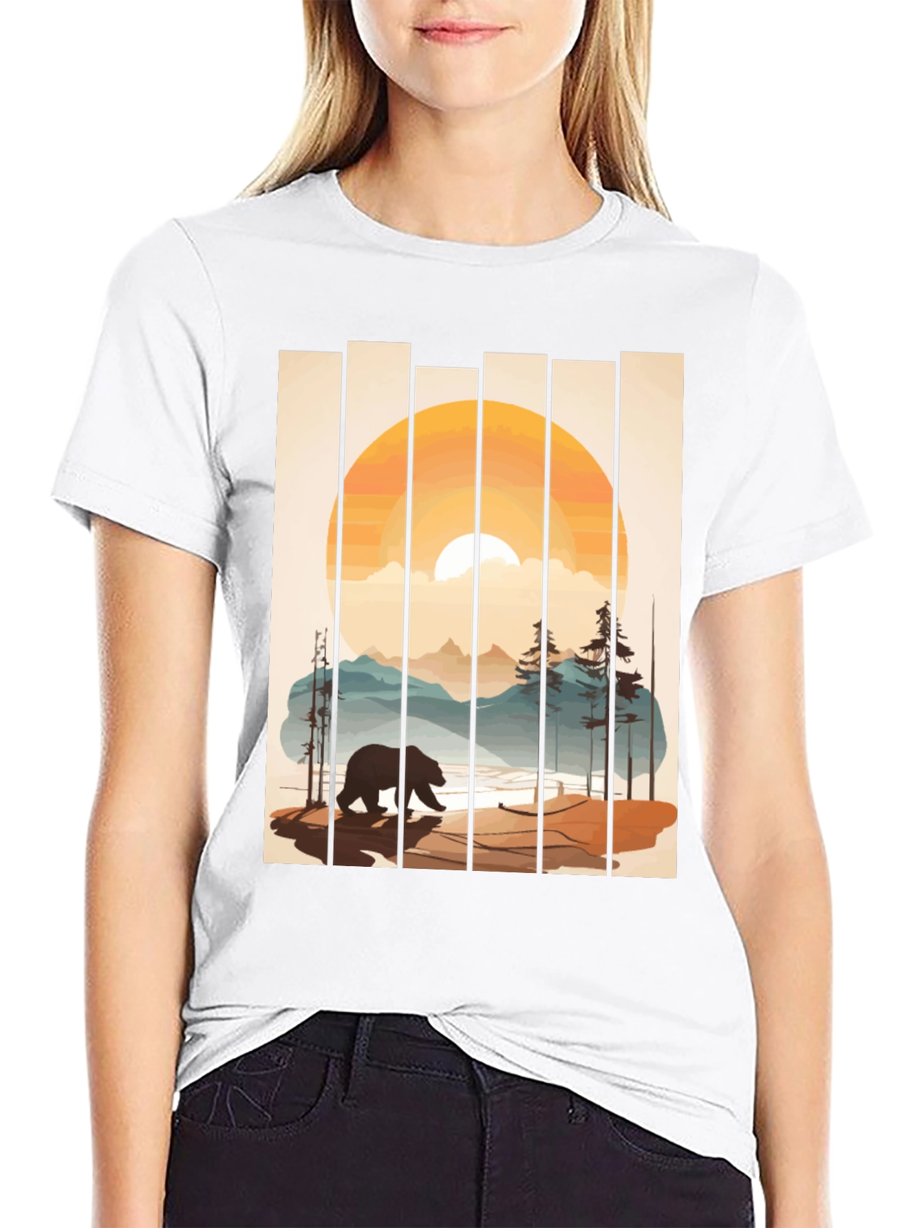 Bear Sunset Graphic Tee - Nature Inspired Black T-Shirt