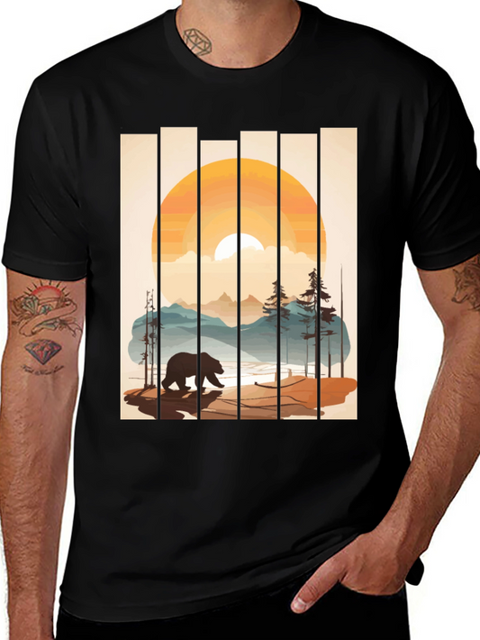 Bear Sunset Graphic Tee - Nature Inspired Black T-Shirt