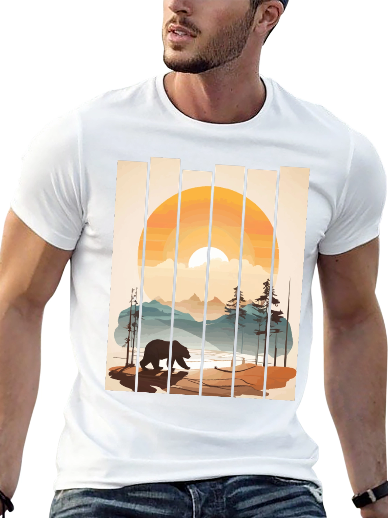 Bear Sunset Graphic Tee - Nature Inspired Black T-Shirt