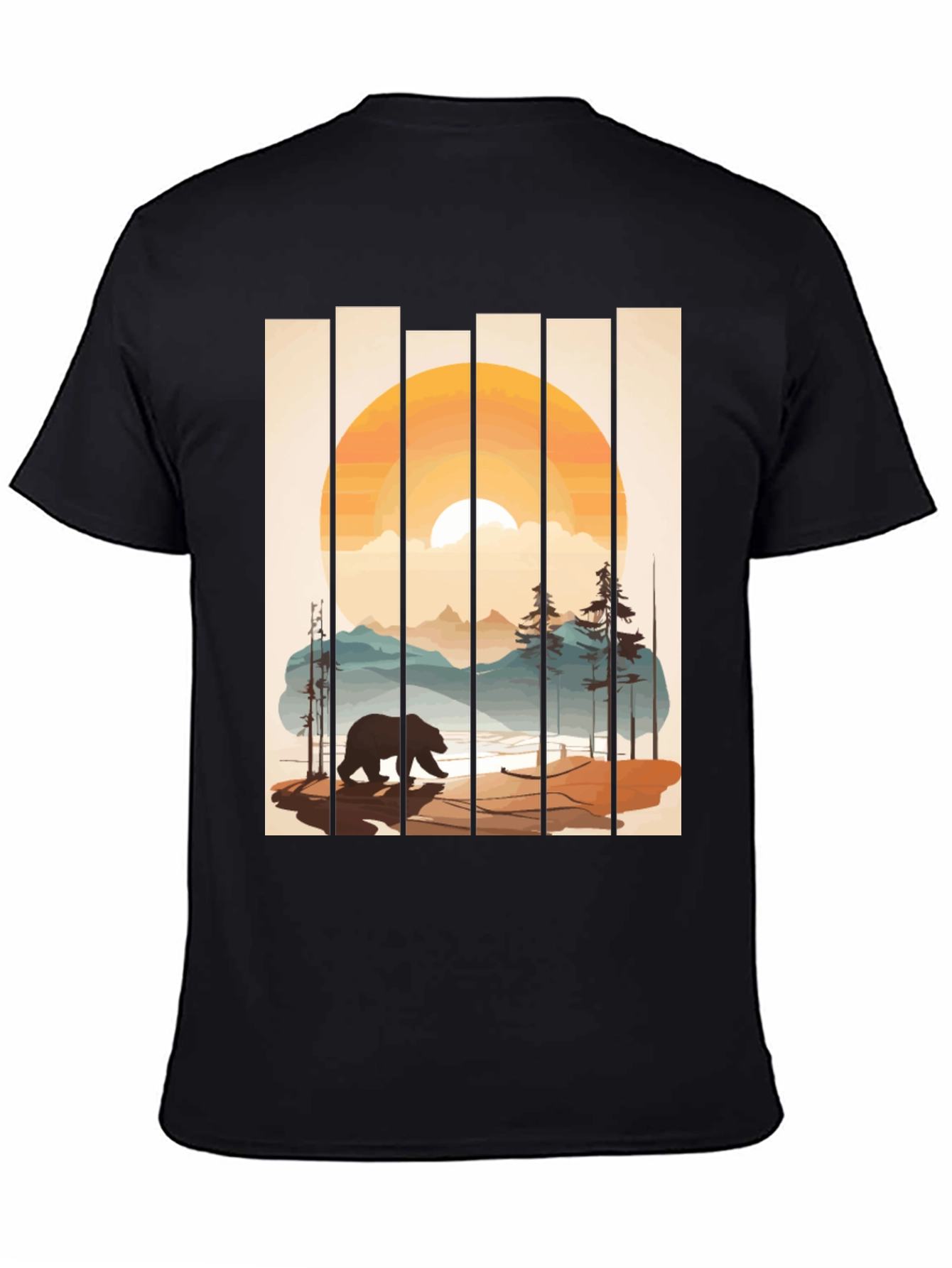 Bear Sunset Graphic Tee - Nature Inspired Black T-Shirt