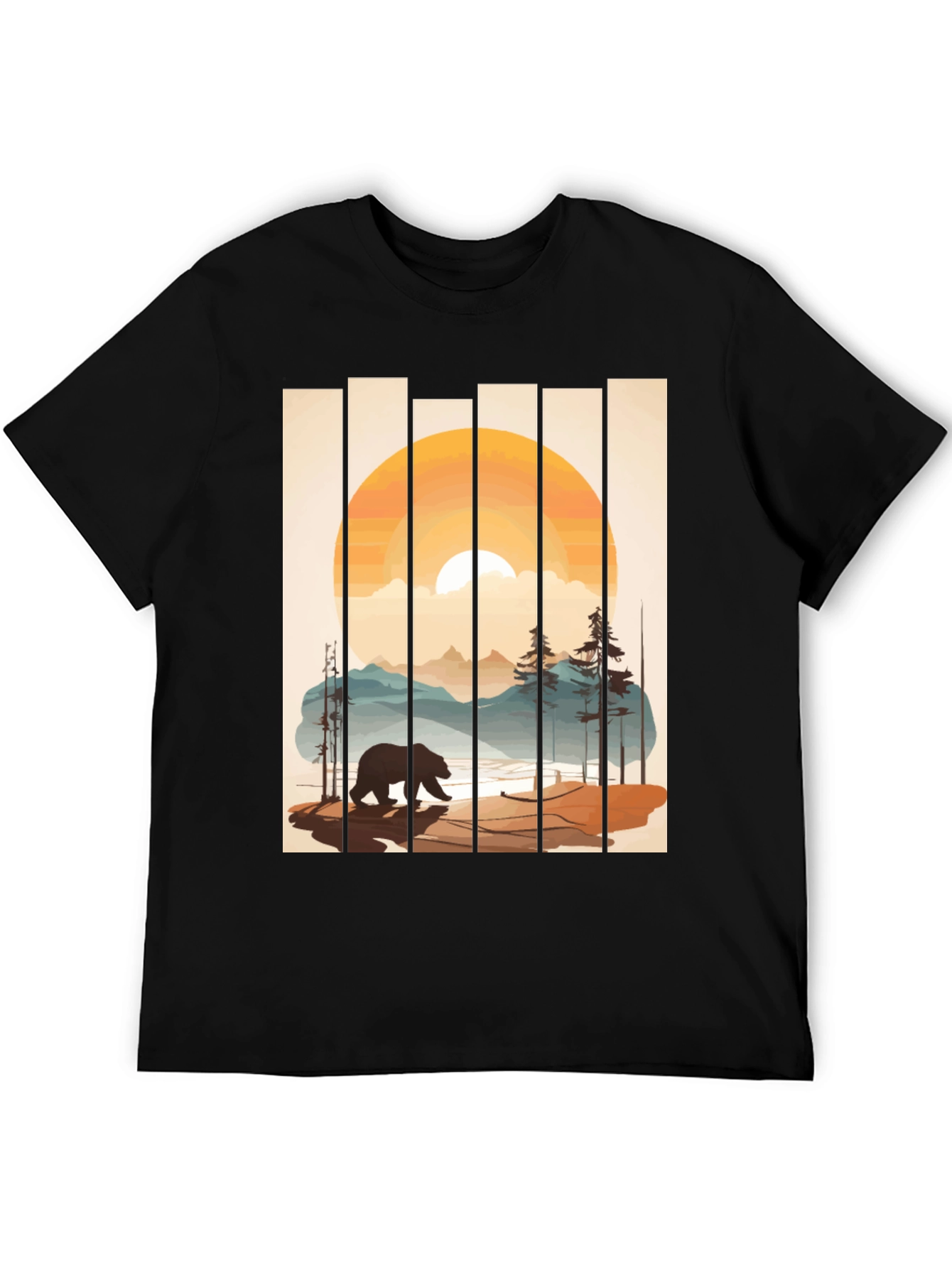 Bear Sunset Graphic Tee - Nature Inspired Black T-Shirt