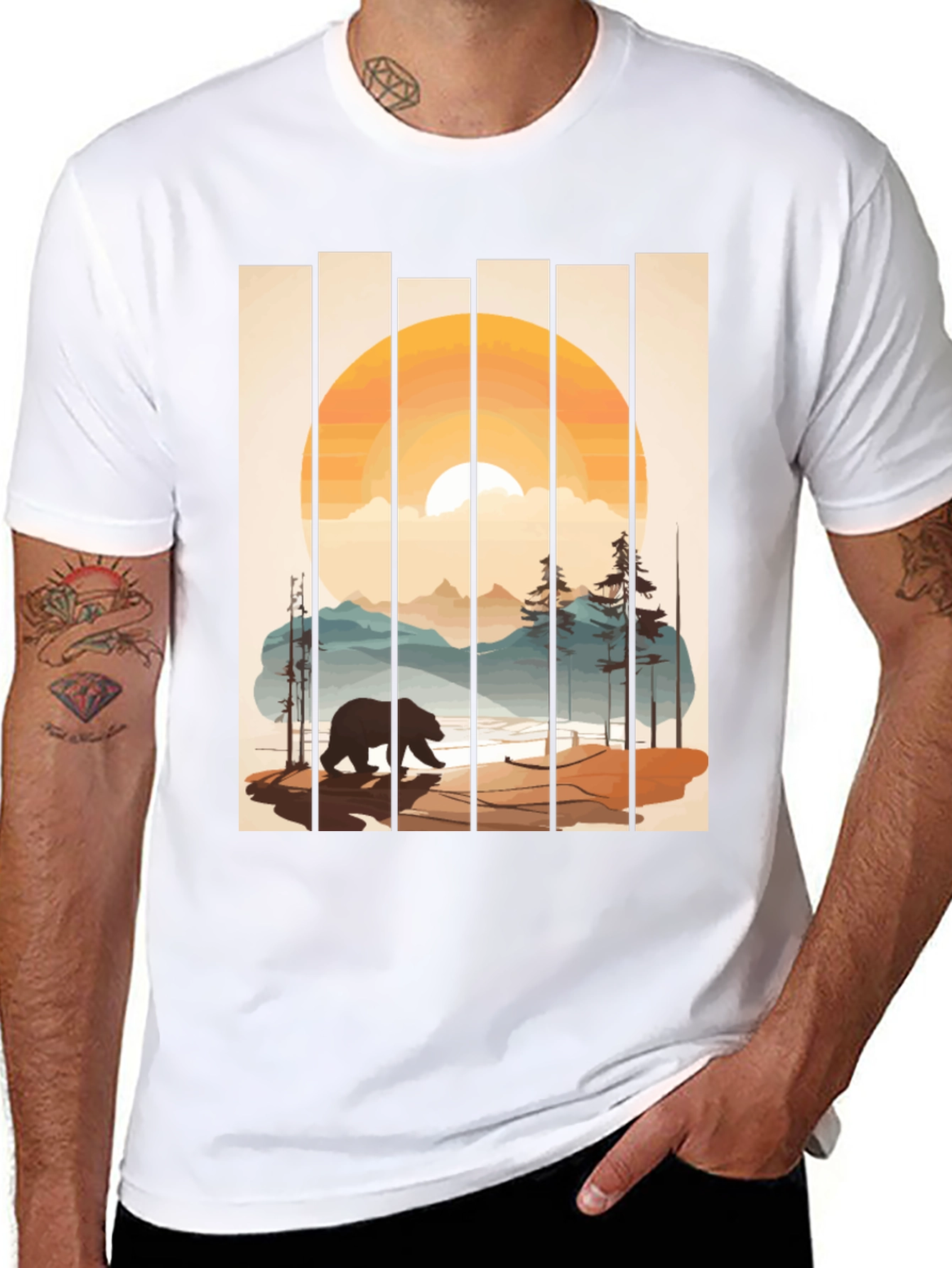 Bear Sunset Graphic Tee - Nature Inspired Black T-Shirt