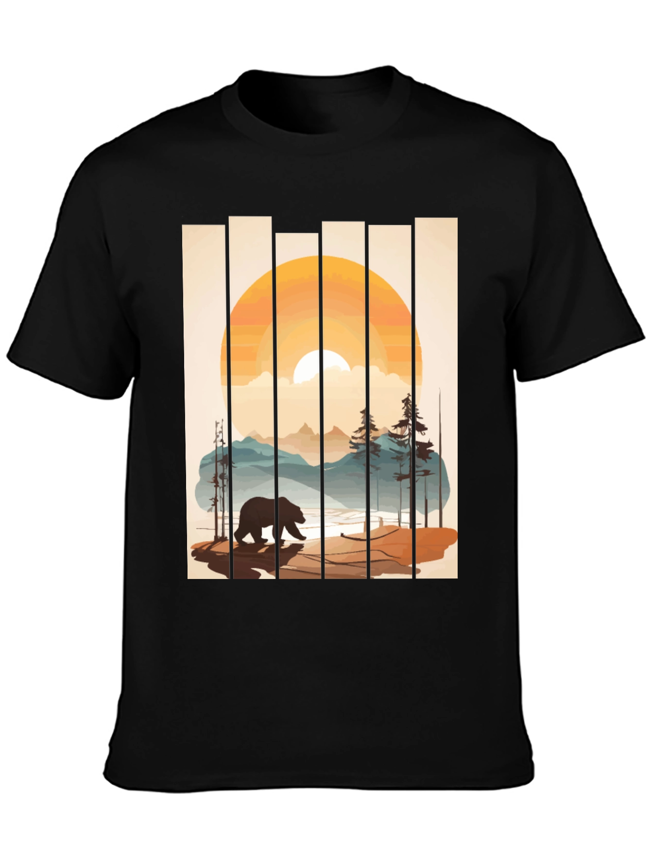 Bear Sunset Graphic Tee - Nature Inspired Black T-Shirt