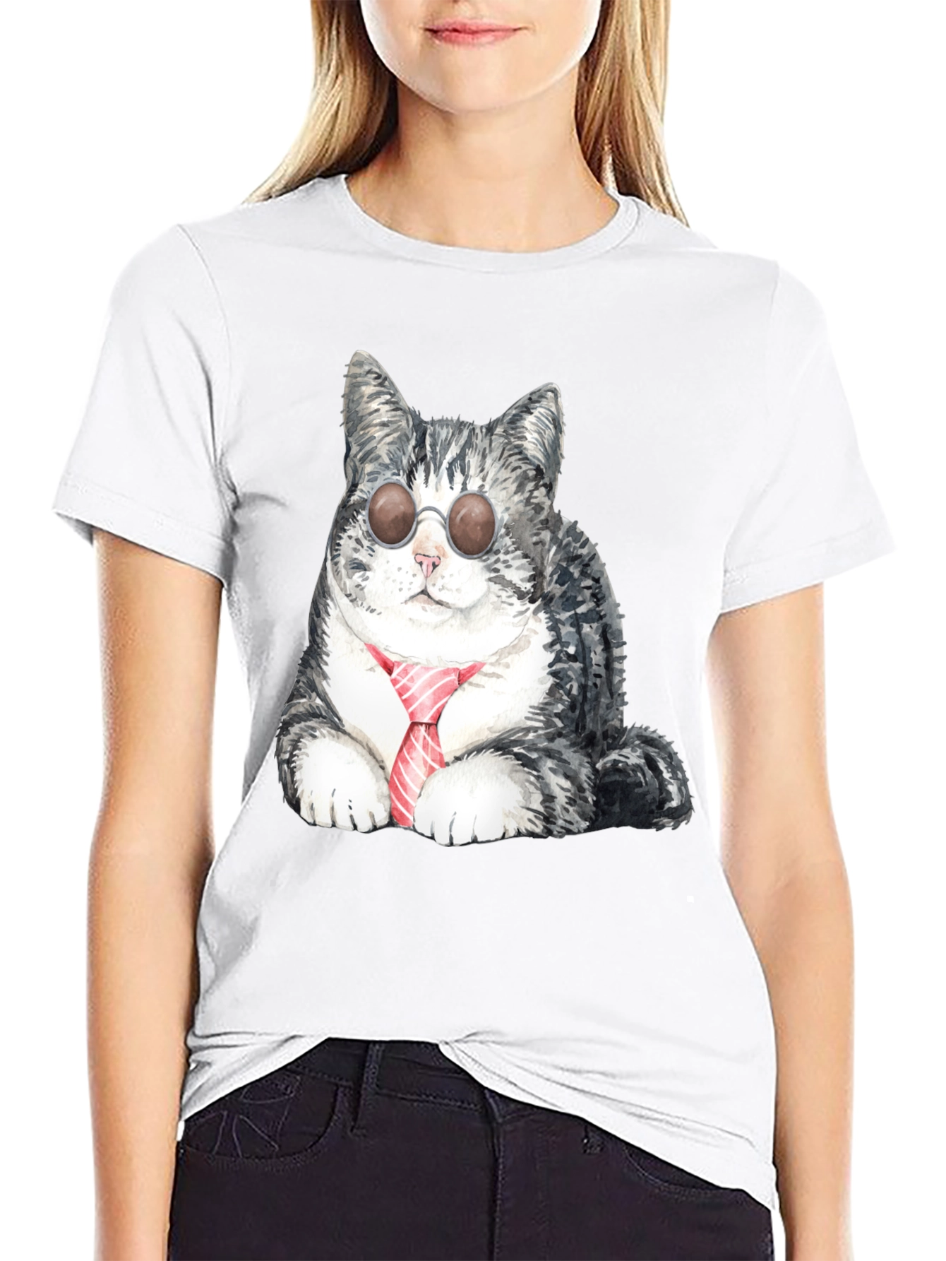 Cool Cat Tee - Sunglasses & Tie Graphic T-Shirt