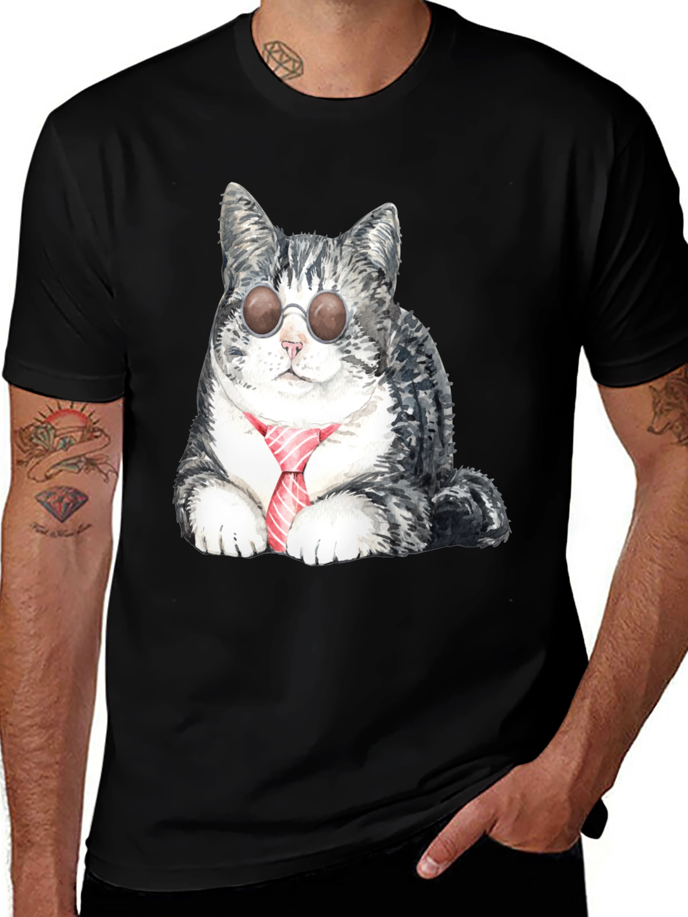 Cool Cat Tee - Sunglasses & Tie Graphic T-Shirt